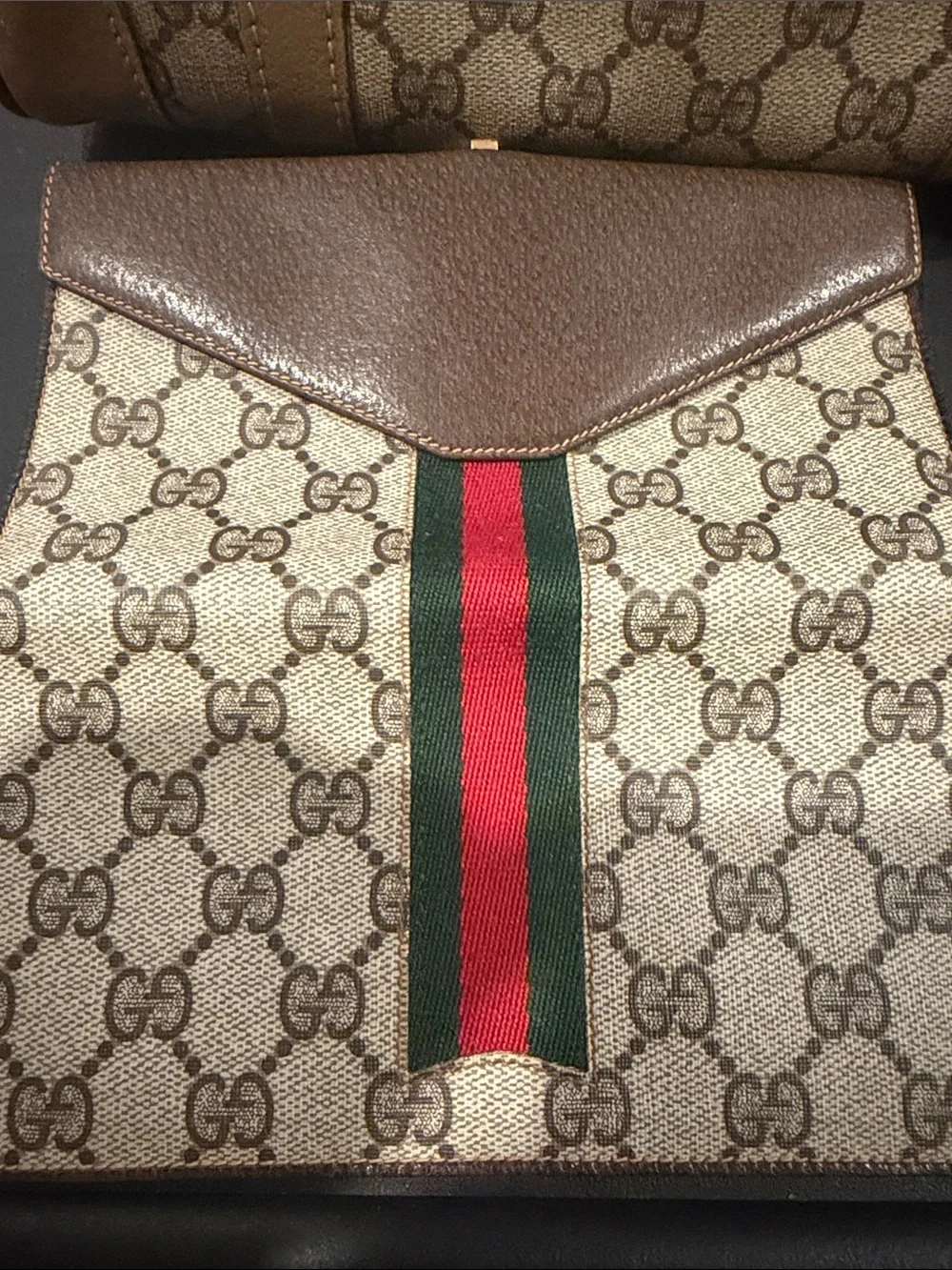 Gucci Beige GG Supreme Canvas Continental Wallet with Red and Green Web